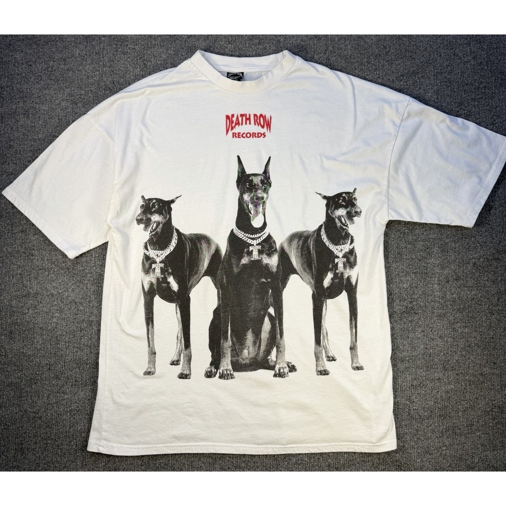 Death Row Records Doberman Dogs White Shirt Snoop Dog Size Large  Preowned